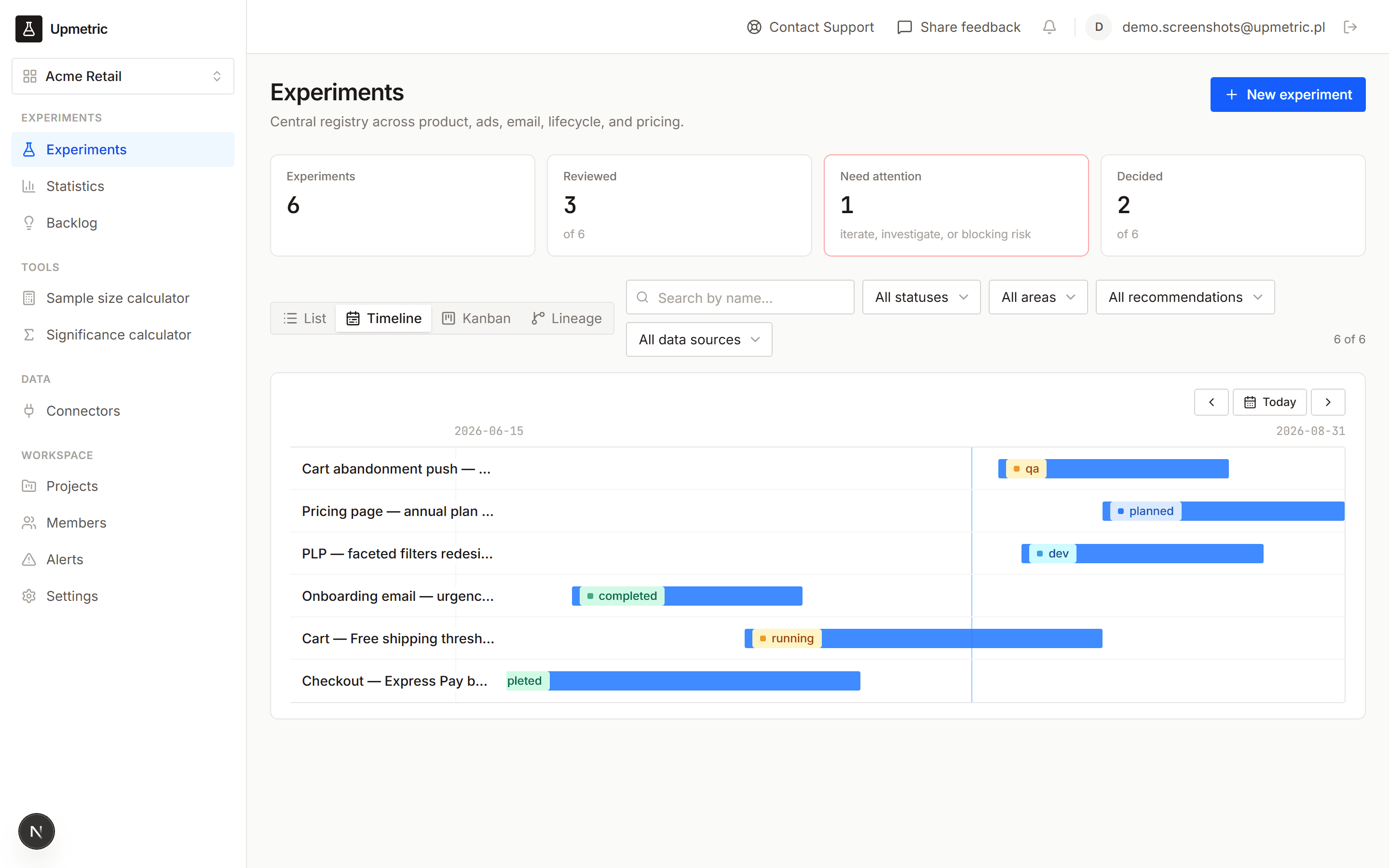 Program-wide experiment timeline